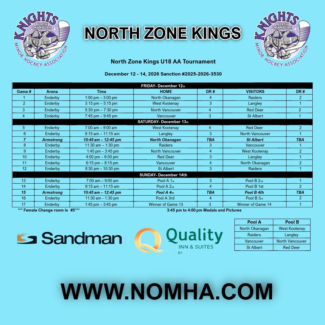u18 AA tournament schedule north ok dec 2025